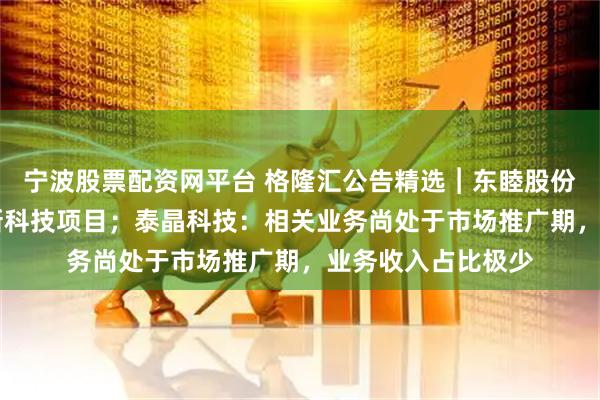 宁波股票配资网平台 格隆汇公告精选︱东睦股份：拟11亿元投建新科技项目；泰晶科技：相关业务尚处于市场推广期，业务收入占比极少